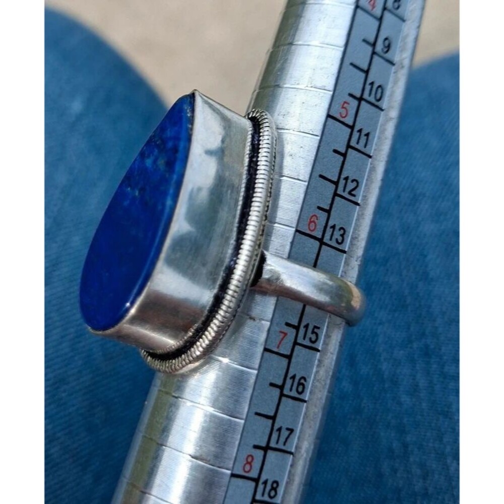 Boho uncommon solid blue lapis lazuli ring size 6.5
